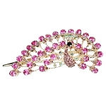 Schöne Haarspange Pfau aus Metall Strass & Acryl Haarklammer pink rosa gold 5259